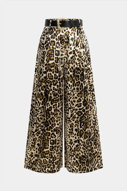 Leopard Print Satin Belted Straight Leg Trousers sold by Micas