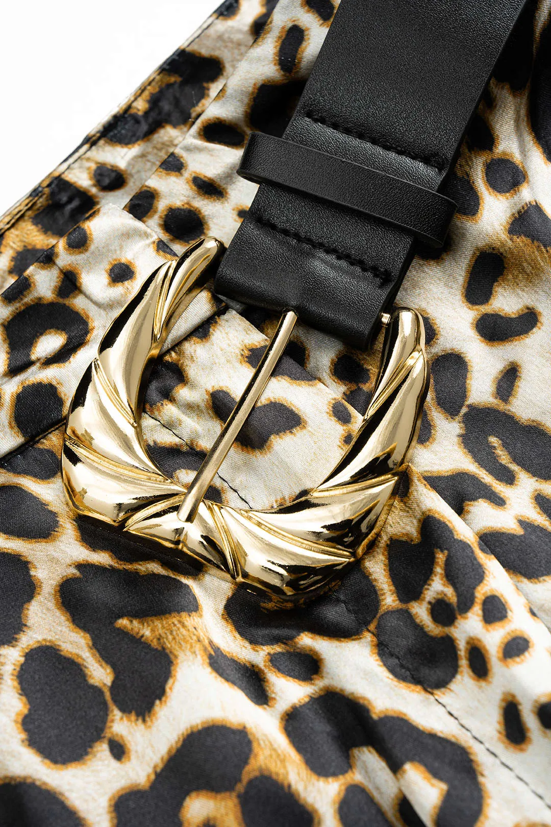 Leopard Print Satin Belted Straight Leg Trousers sold by Micas product image thumbnail 3
