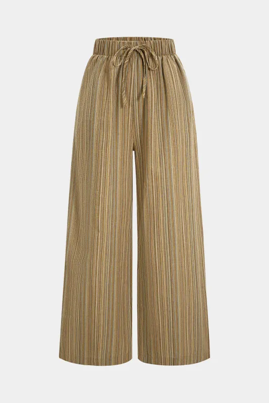 Contrast Stripes Drawstring Wide Leg Pants sold by Micas