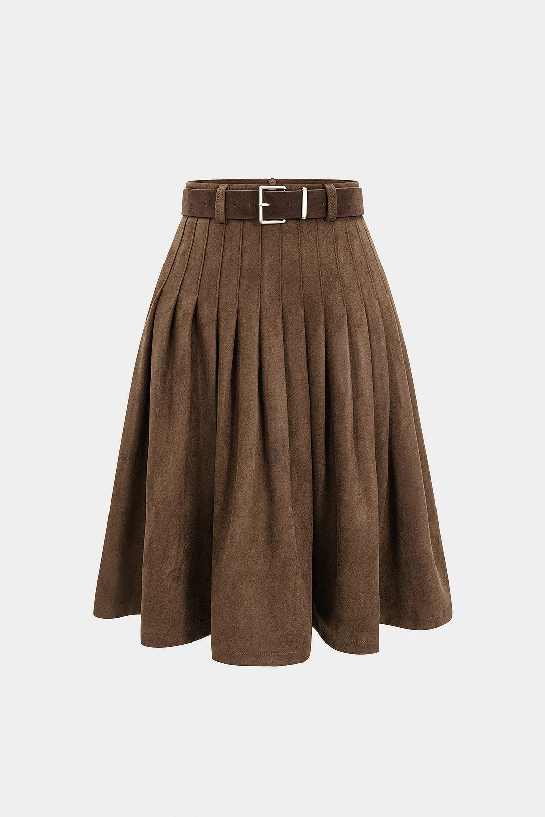Suede Pleated Belted Skirt sold by Micas