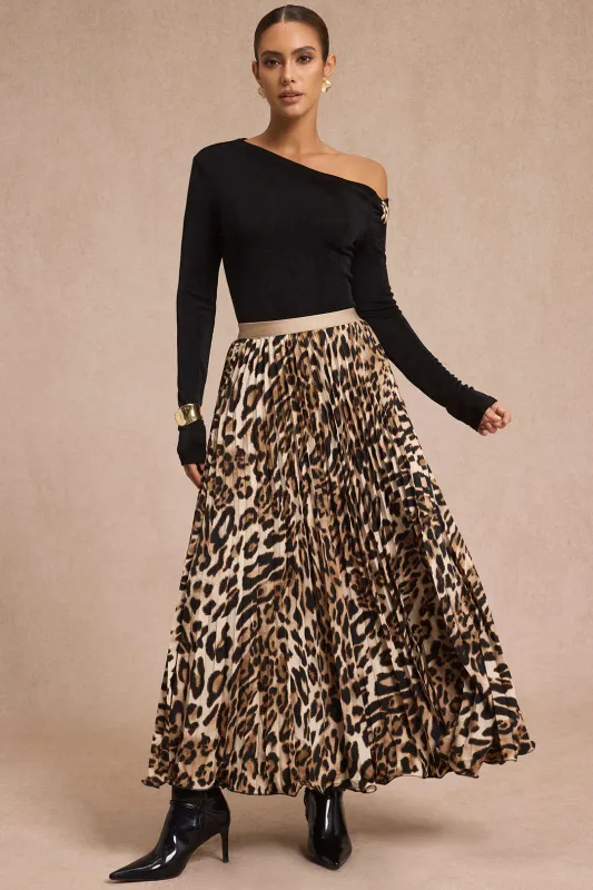 Leopard Print Pleated High Waist Skirt sold by Micas
