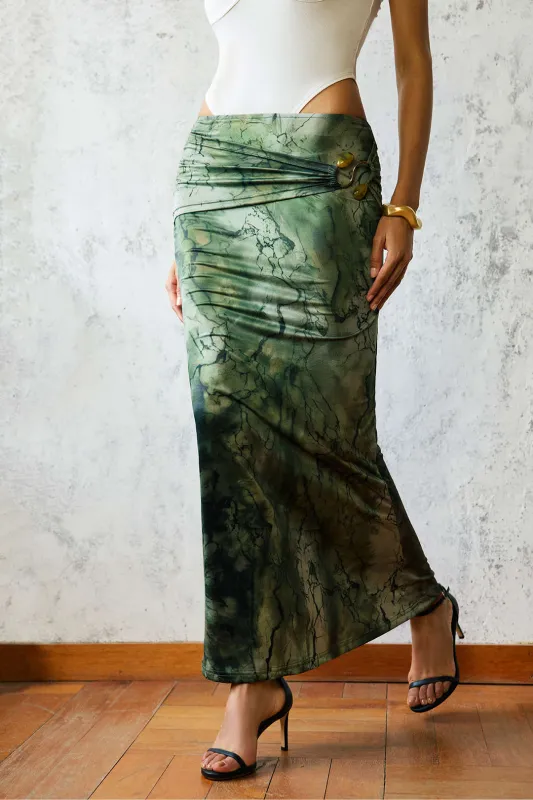 Ombre Print Metallic Ruched Low Waist Skirt sold by Micas