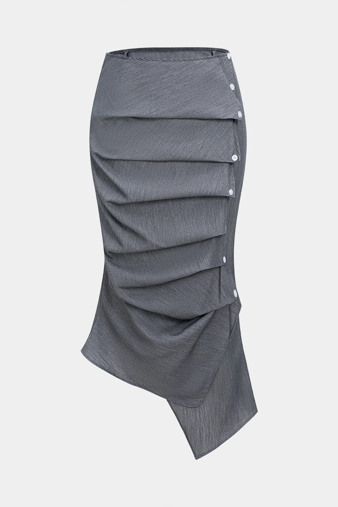 Irregular Ruched Asymmetrical Button Skirt sold by Micas