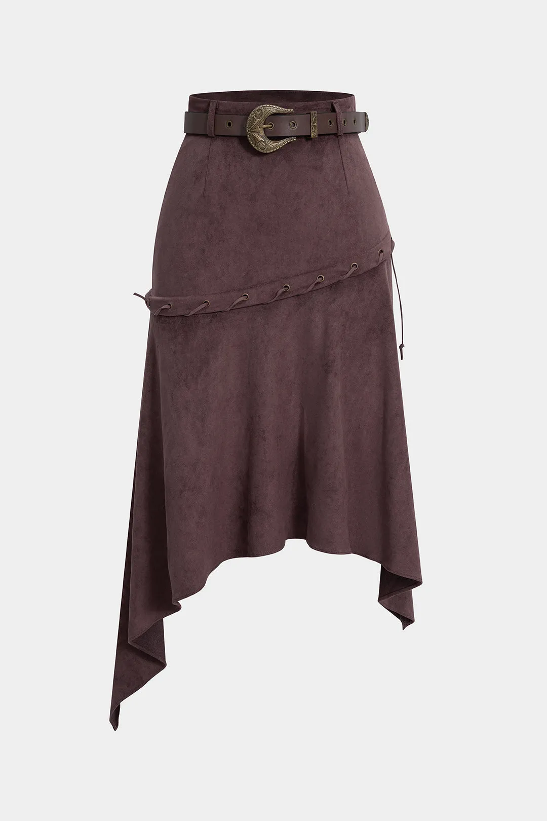 Suede Belted Irregular Hem High Waist Skirt sold by Micas product image thumbnail 2