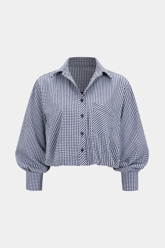 Plaid Print Lapel Button Long Sleeve Shirt made by Micas