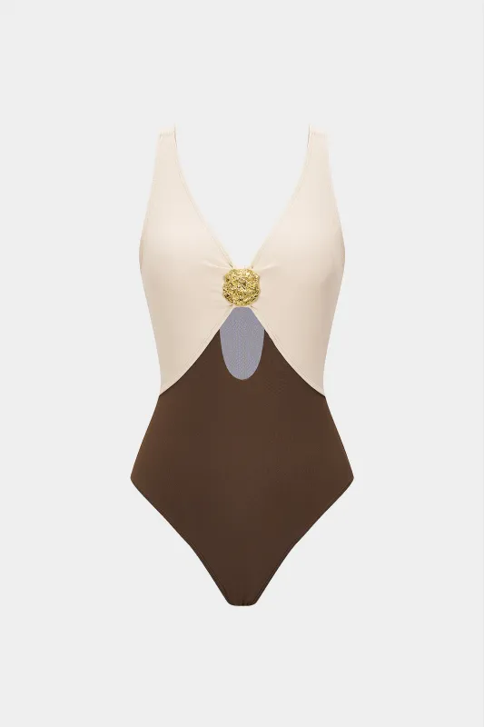 Contrast V-Neck Cut Out Swimsuit sold by Micas