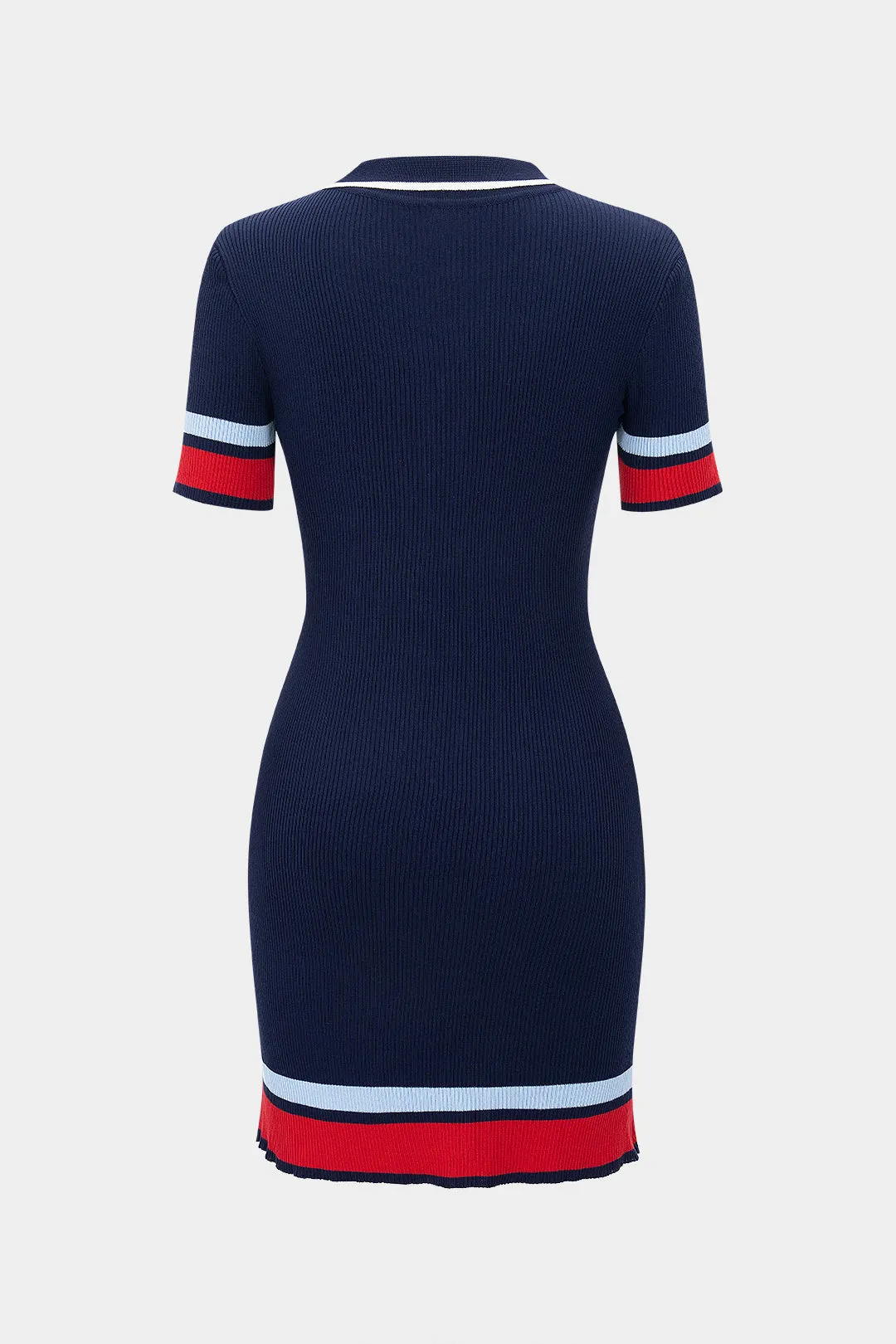 Knit Contrast Polo Collar Button Short Sleeve Dress sold by Micas product image thumbnail 2