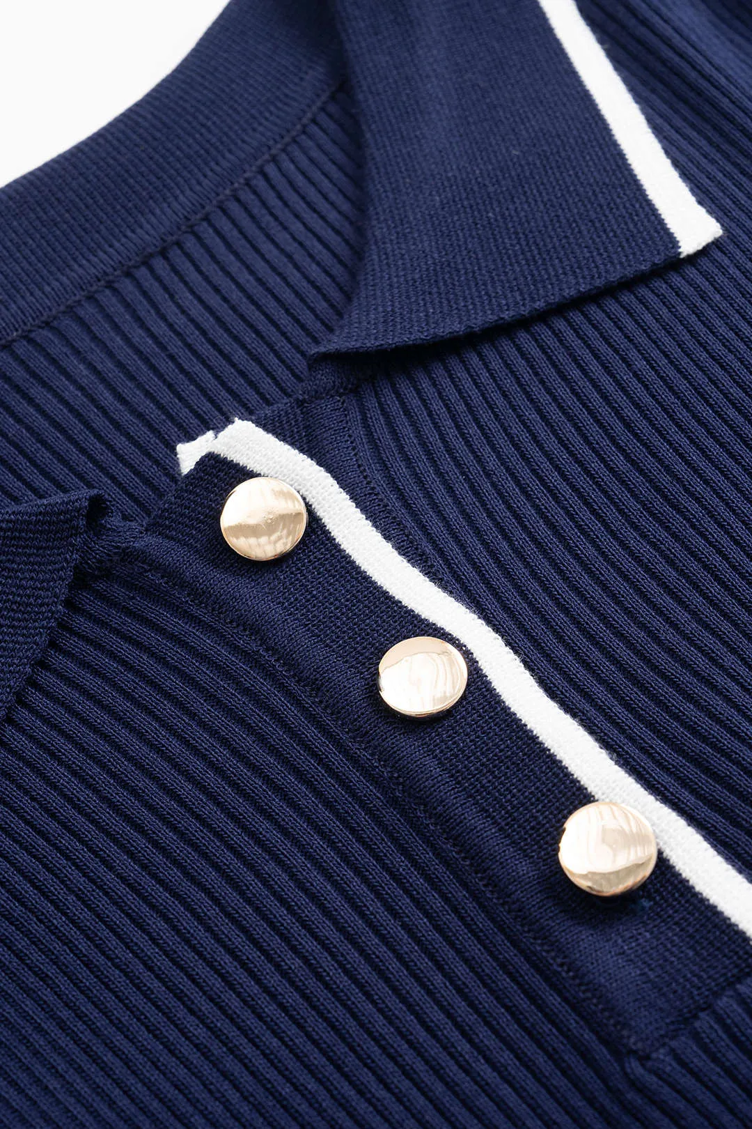 Knit Contrast Polo Collar Button Short Sleeve Dress sold by Micas product image thumbnail 3