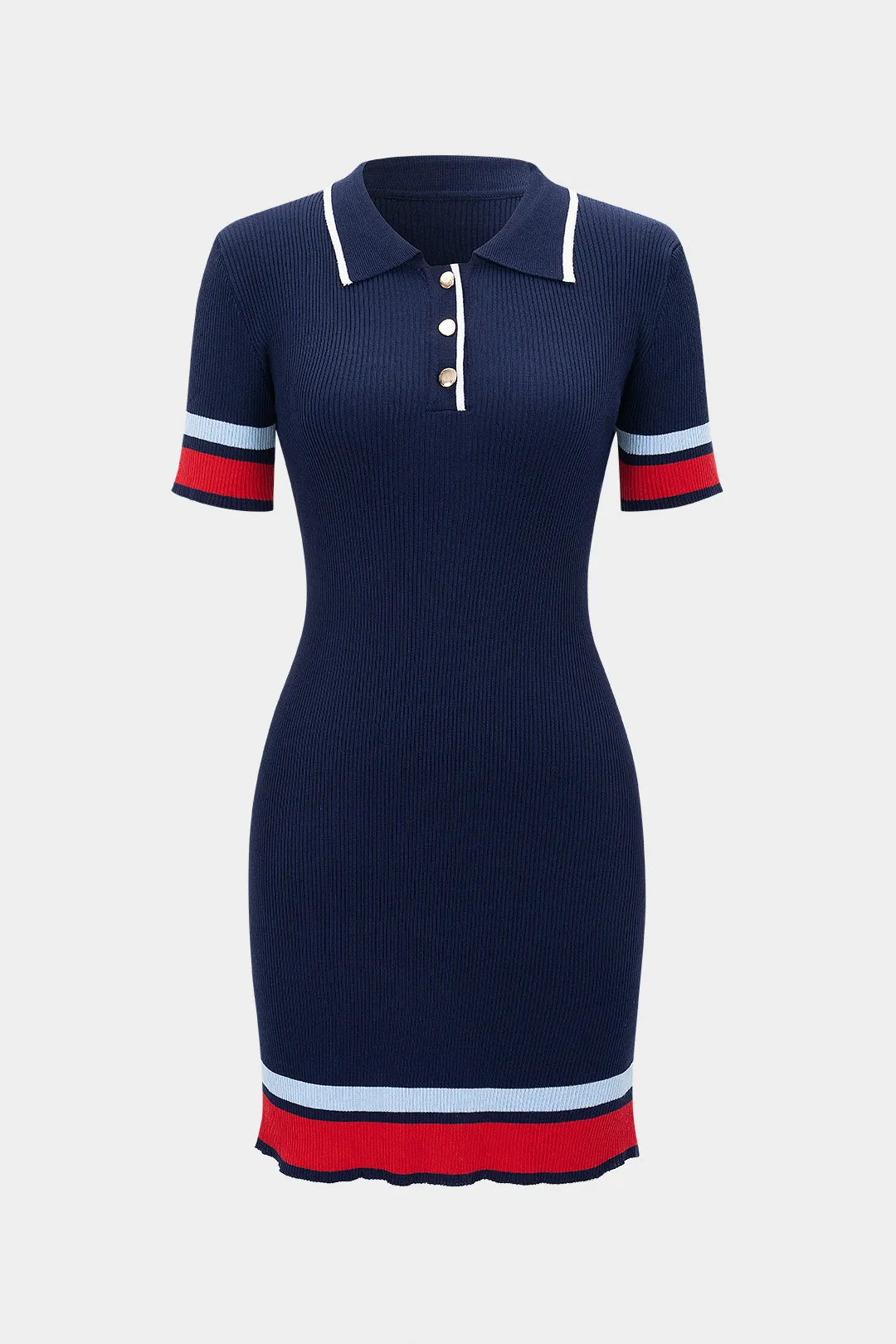 Knit Contrast Polo Collar Button Short Sleeve Dress sold by Micas