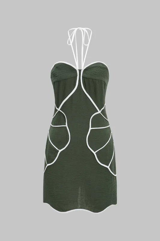Contrast Halter Tie-Up Sleeveless Mini Dress made by Micas
