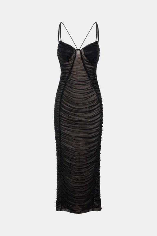 Mesh Patchwork V-Neck Backless Sleeveless Maxi Dress made by Micas