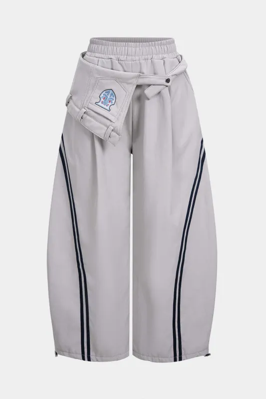 Contrast Embroidery Asymmetrical Drawstring Pants sold by Micas