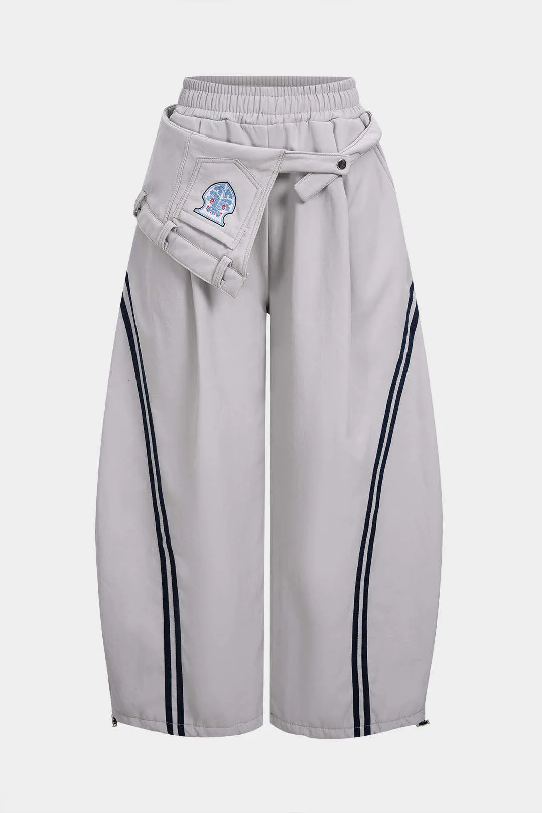 Contrast Embroidery Asymmetrical Drawstring Pants sold by Micas