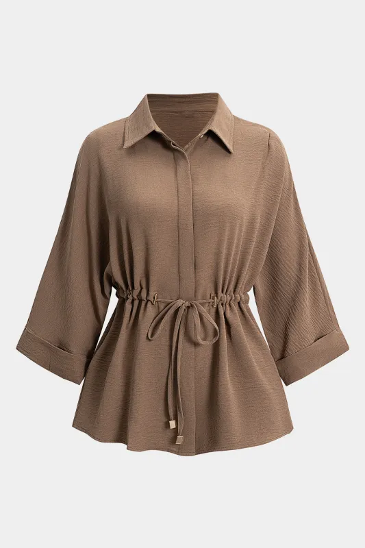 Drawstring Ruched Button Long-Sleeve Shirt sold by Micas