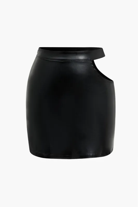 Faux Leather Cut Out Skirt sold by Micas