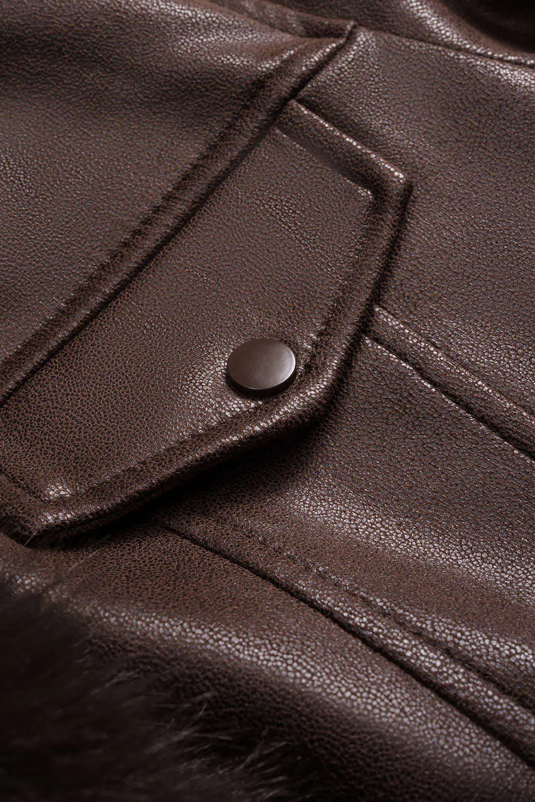 Faux Leather Fur Patchwork Stand Collar Jacket sold by Micas product image thumbnail 4