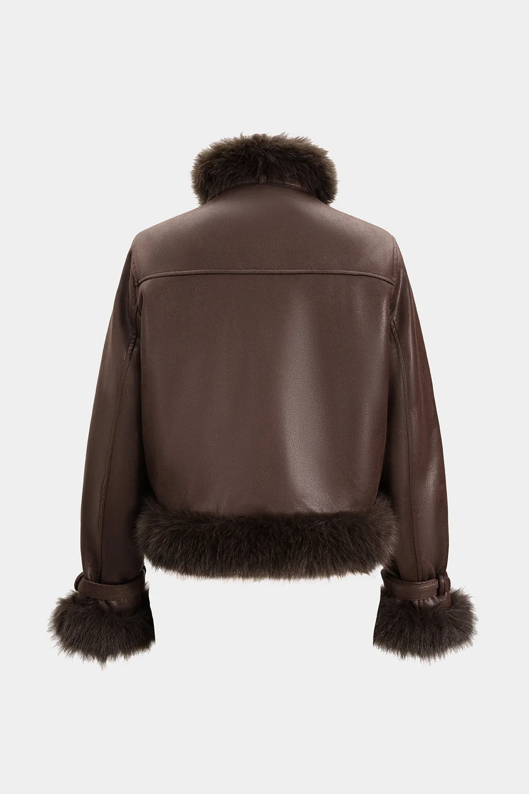 Faux Leather Fur Patchwork Stand Collar Jacket sold by Micas product image thumbnail 2