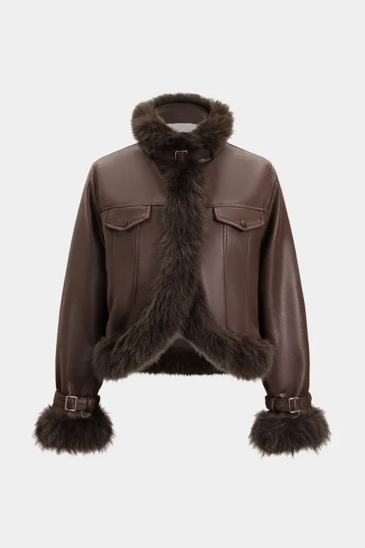 Faux Leather Fur Patchwork Stand Collar Jacket sold by Micas