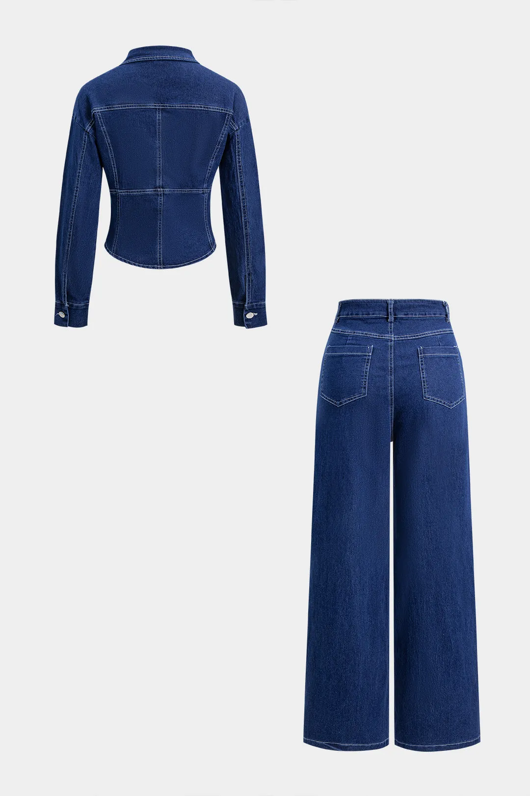 Denim Button Long-Sleeve Top And Wide Leg Pants Suit sold by Micas product image thumbnail 2