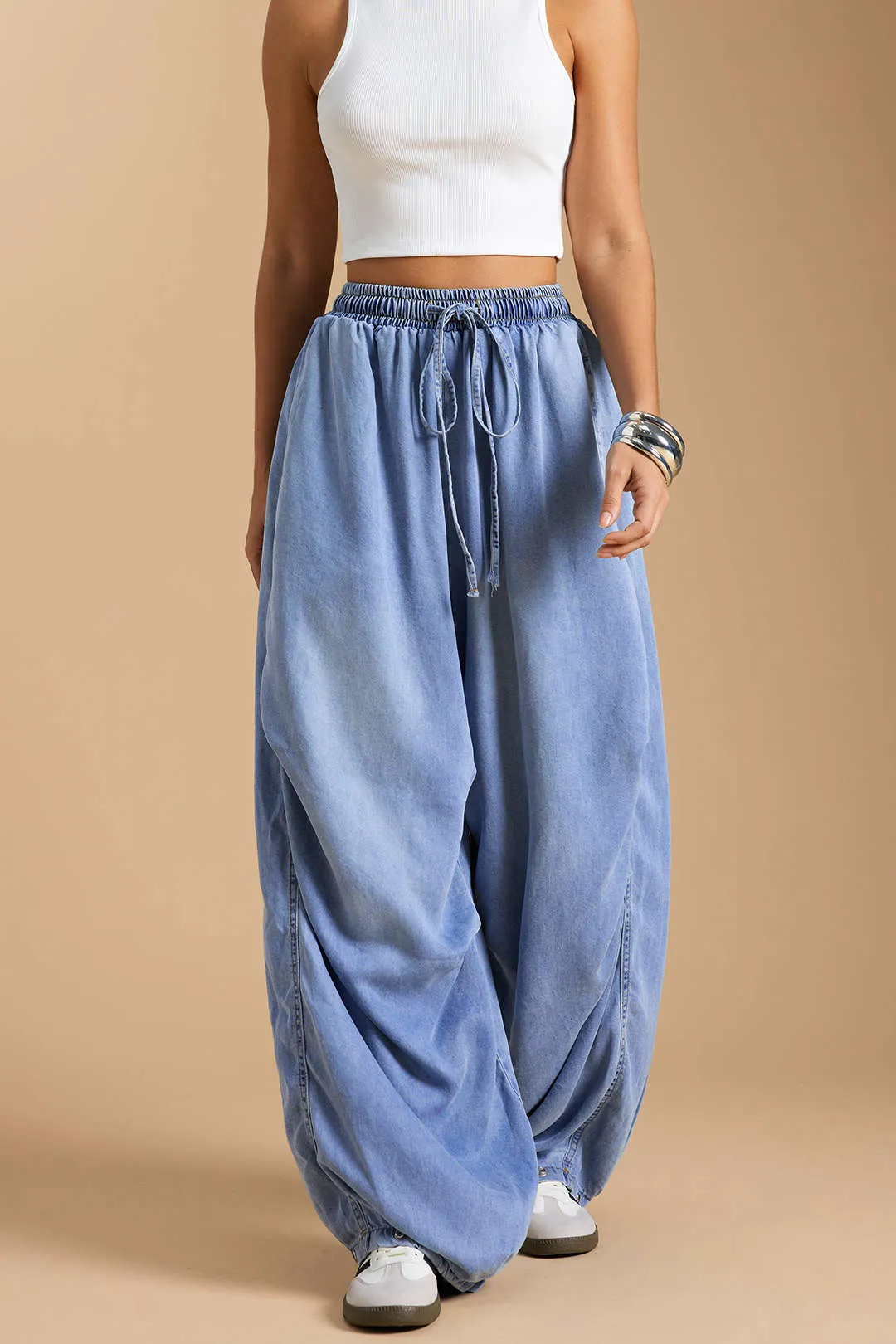 Denim Drawstring Wide Leg Ruched Jeans sold by Micas product image thumbnail 5