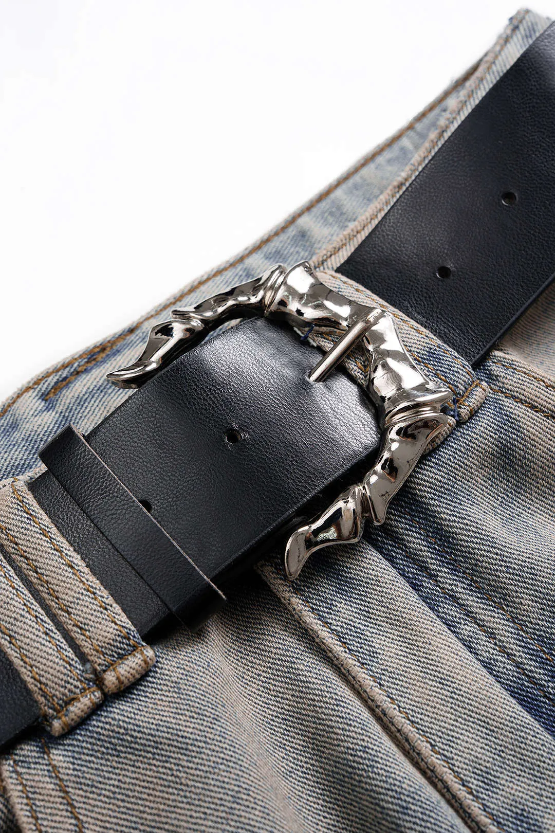 Denim Washed Belted Jeans sold by Micas product image thumbnail 3