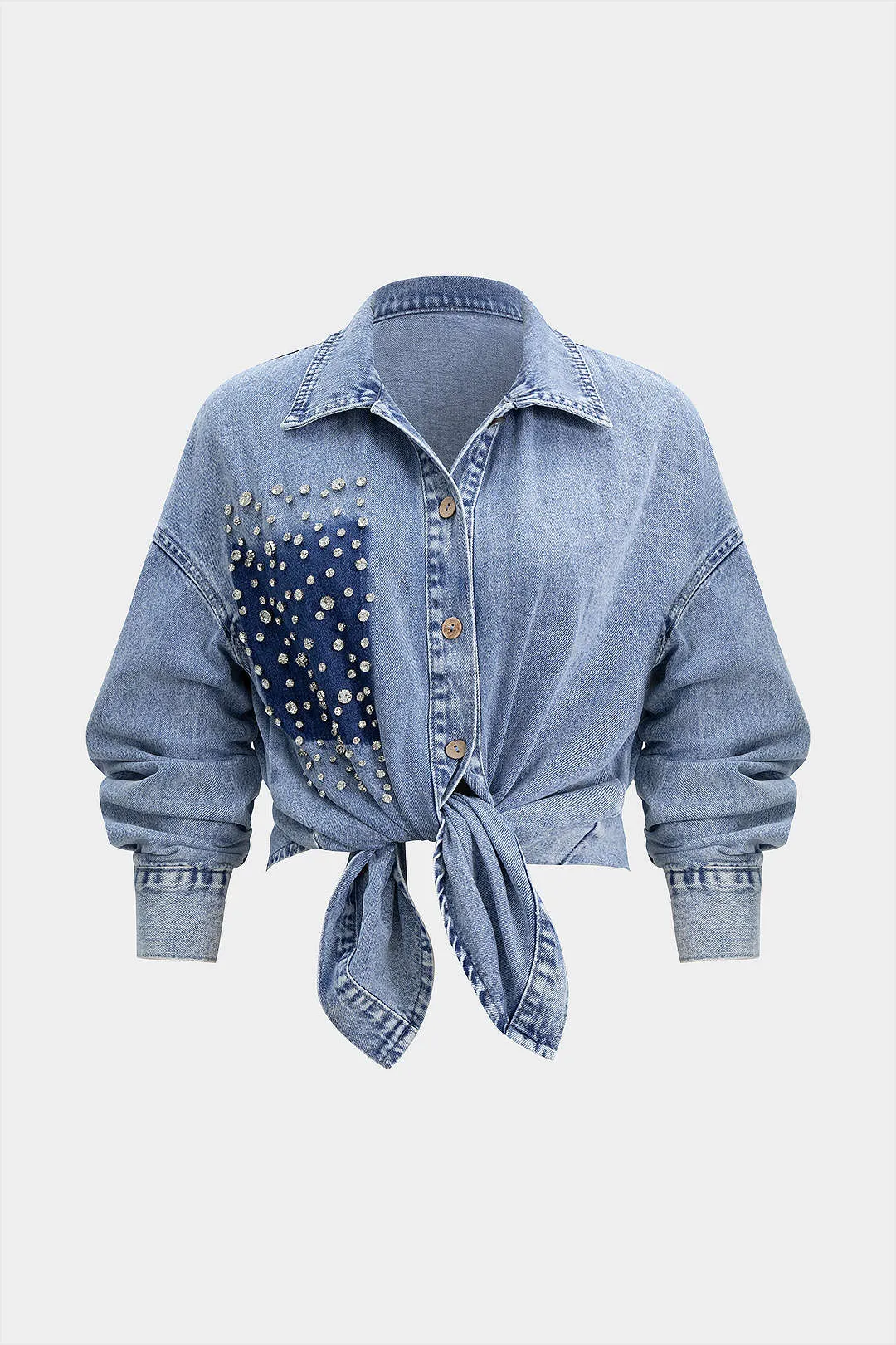 Denim Rhinestone Decor Outerwear sold by Micas