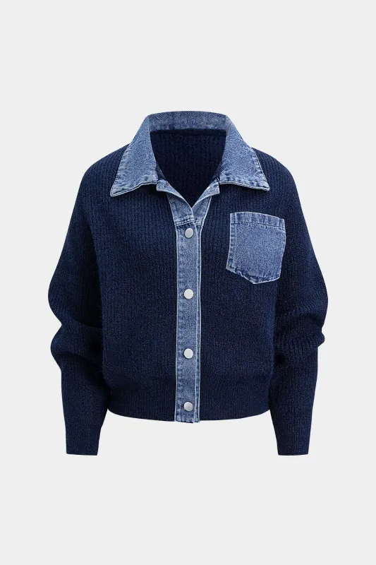 Knit Patchwork Pocket Long-Sleeve Top sold by Micas