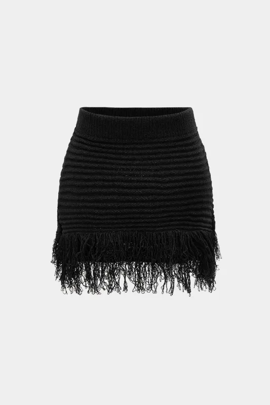 Knit Fringe Mini Skirt sold by Micas