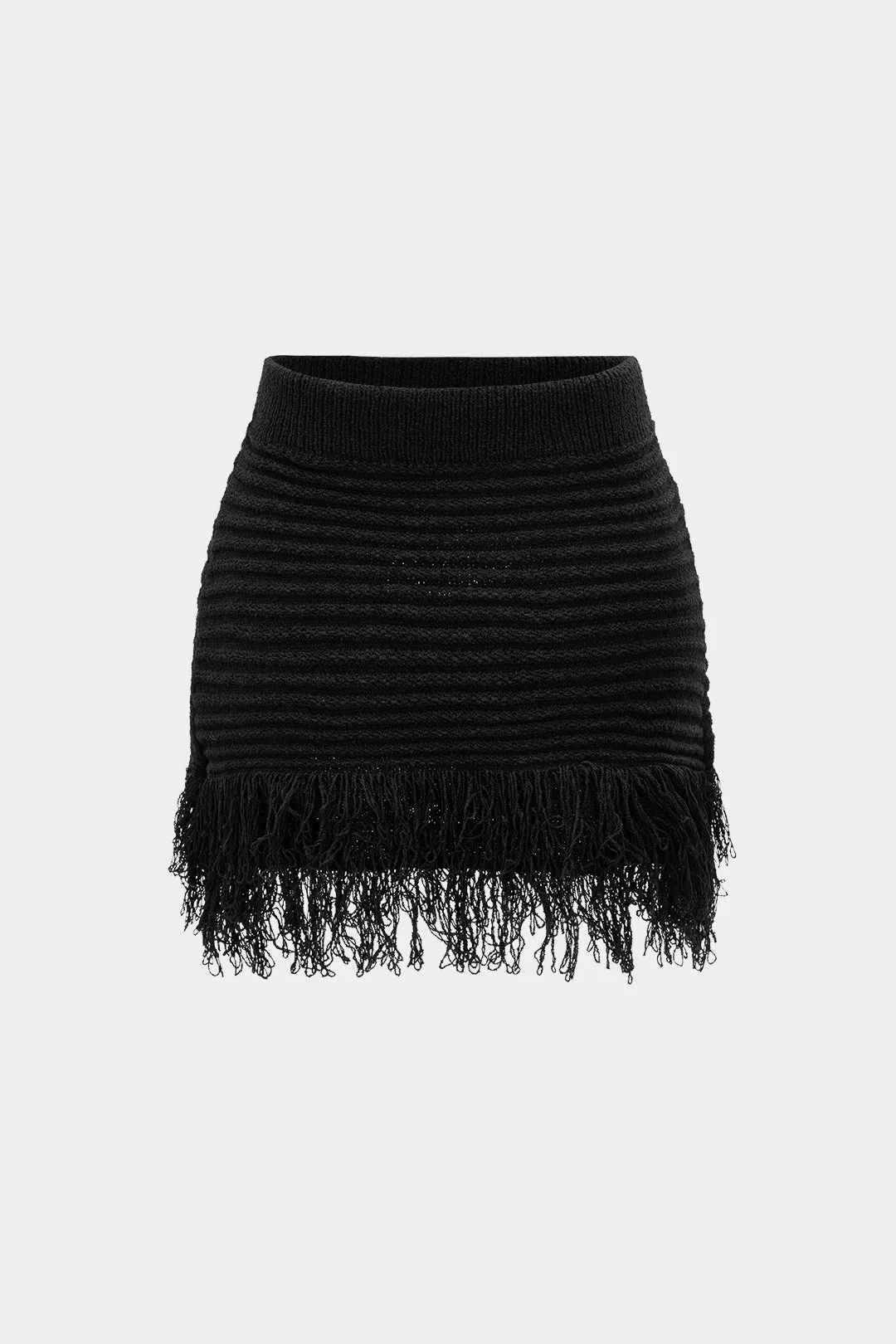 Knit Fringe Mini Skirt sold by Micas