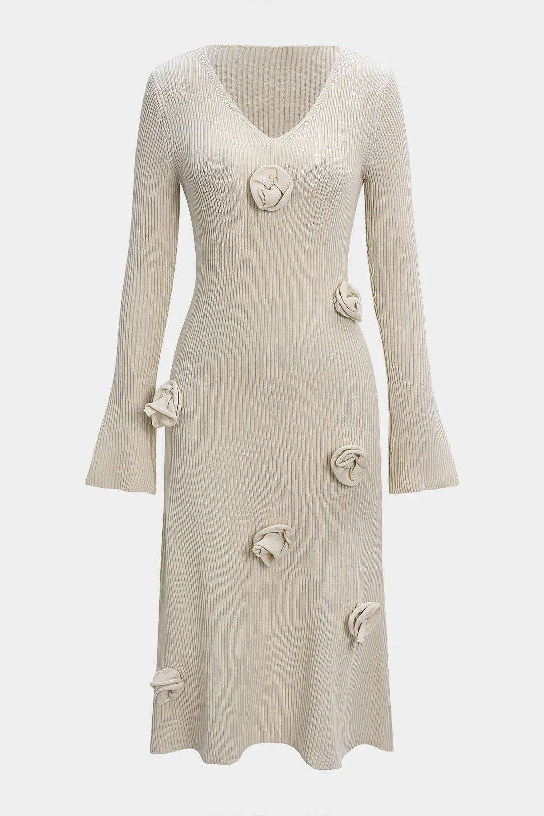 Knit V-Neck Ribbed Long Sleeve Dress sold by Micas