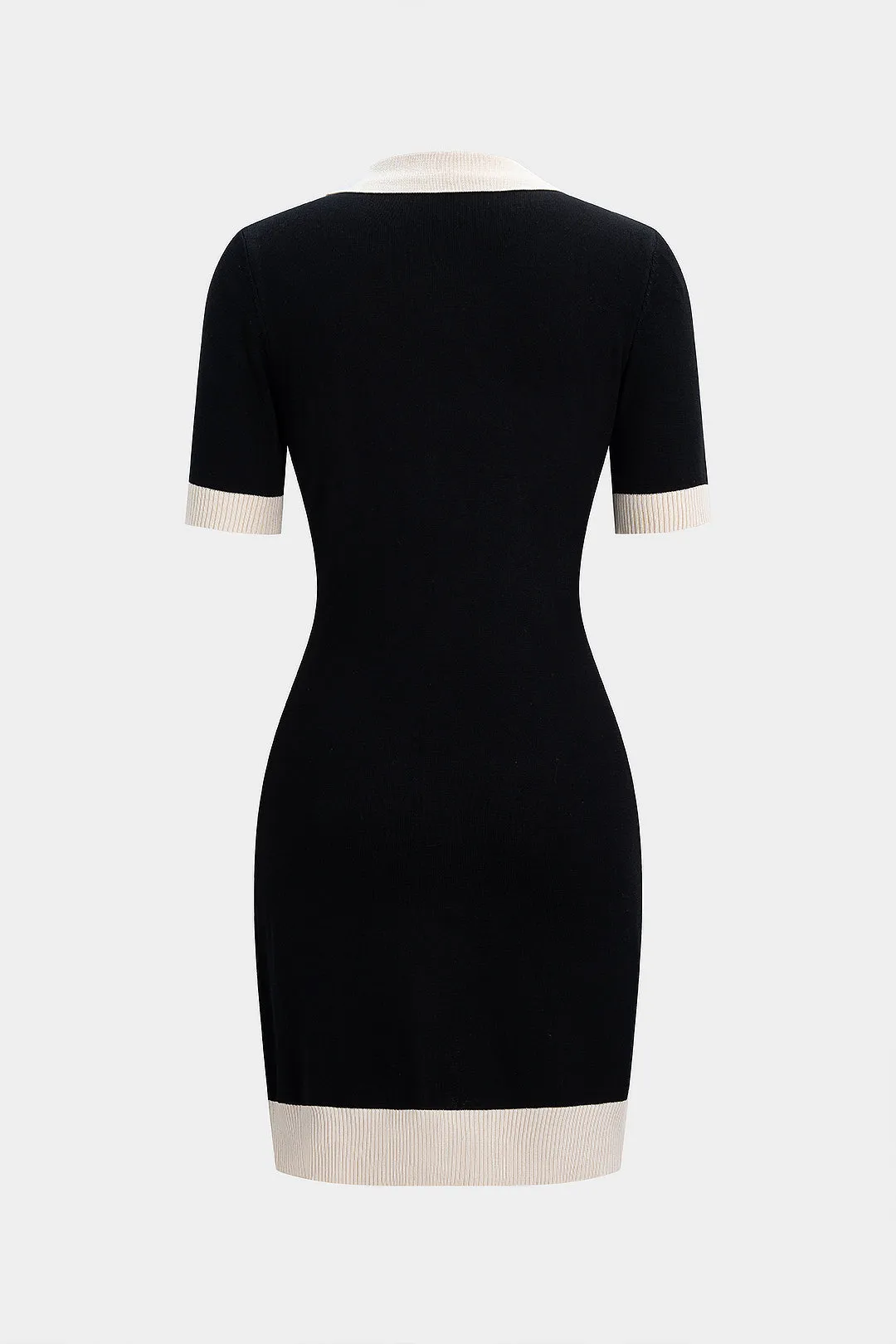 Knit Contrast Binding V-Neck Short Sleeve Dress sold by Micas product image thumbnail 2