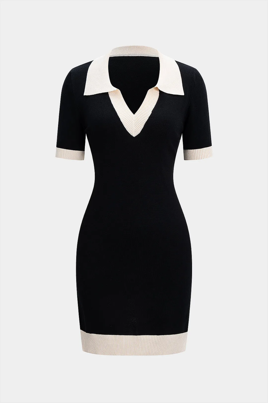 Knit Contrast Binding V-Neck Short Sleeve Dress sold by Micas