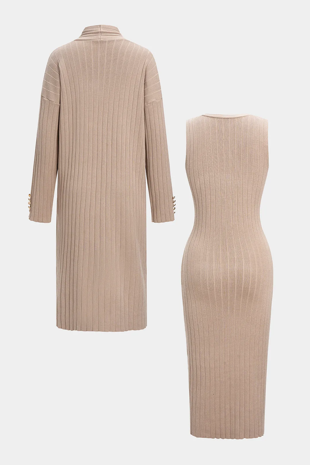 Knit Solid Long Cardigan And V-Neck Sleeveless Dress Set sold by Micas product image thumbnail 2