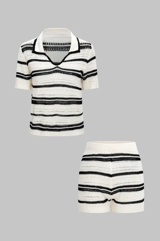Knit Crochet Contrast Short Sleeve And Shorts Set sold by Micas