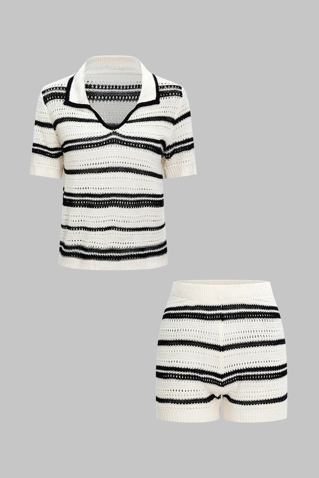 Knit Crochet Contrast Short Sleeve And Shorts Set sold by Micas