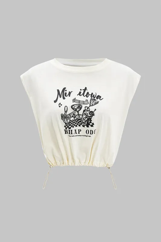 Letter Print Drawstring Ruched Tank Top sold by Micas