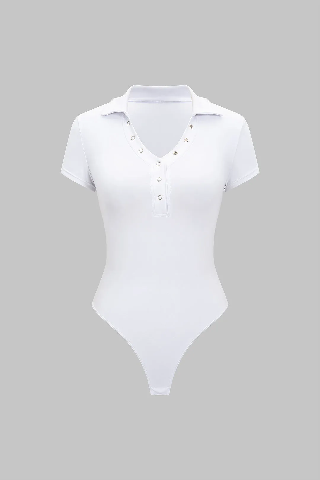 Solid Button Short Sleeve Bodysuit sold by Micas
