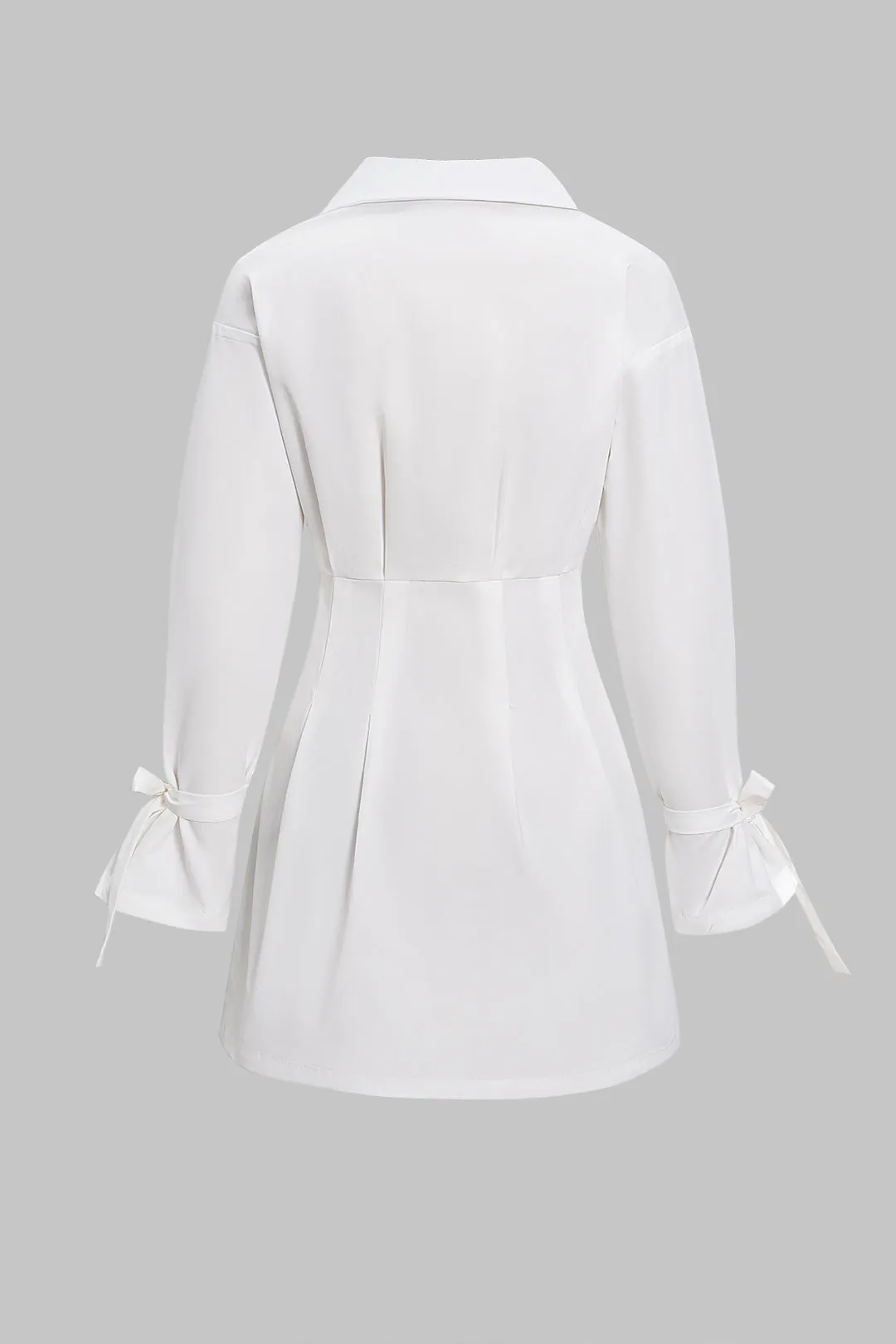 Button Pleated Bow Long Sleeve Mini Dress sold by Micas product image thumbnail 2
