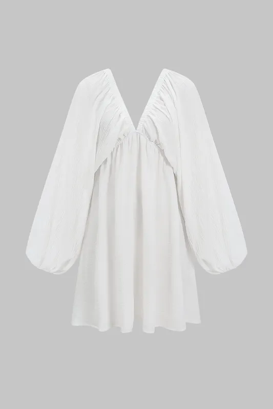 V-Neck Ruched Puff Sleeve Mini Dress sold by Micas