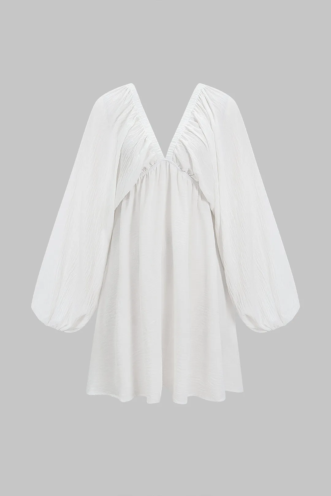 V-Neck Ruched Puff Sleeve Mini Dress sold by Micas