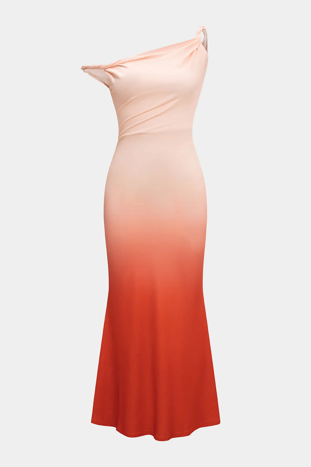 Ombre Print One Shoulder Twist Knot Sleeveless Maxi Dress sold by Micas