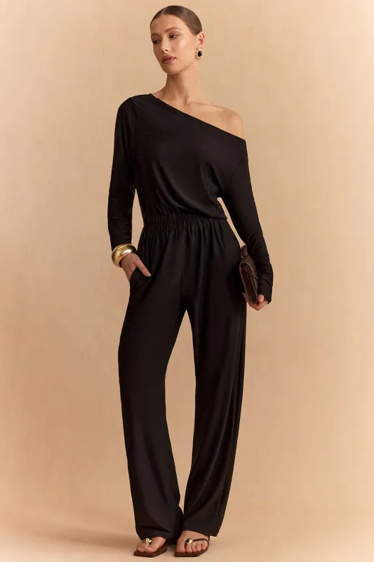 Solid One Shoulder Long Sleeve Jumpsuit sold by Micas