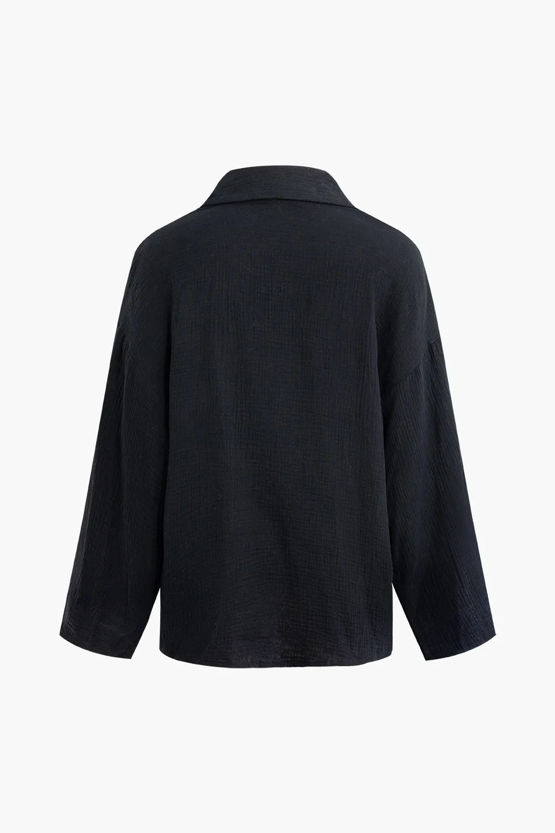 Button Long Sleeve Lapel Shirt And High Waist Wide Leg Shorts Set sold by Micas product image thumbnail 5