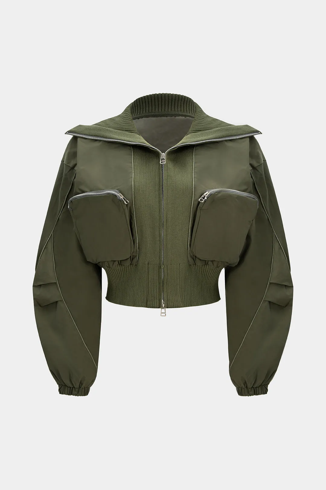 Patchwork Zipper Pocket Ribbed Ruched Jacket sold by Micas product image thumbnail 3