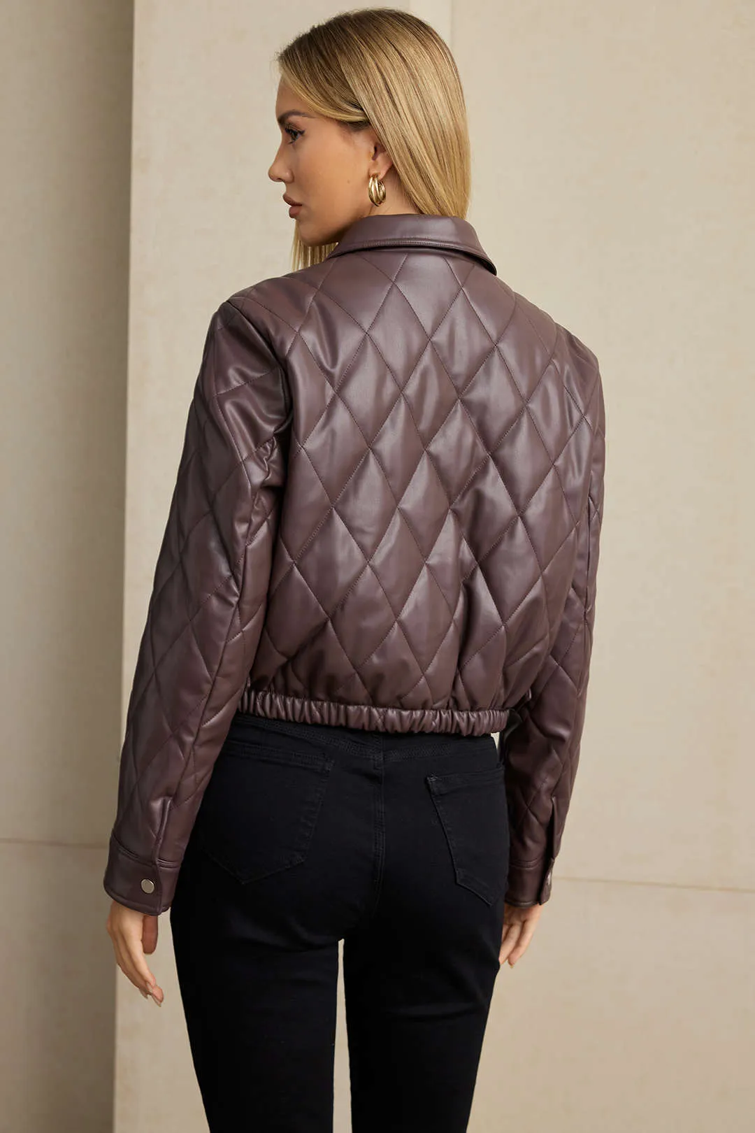 Faux Leather Button Pocket Lapel Jacket sold by Micas product image thumbnail 4
