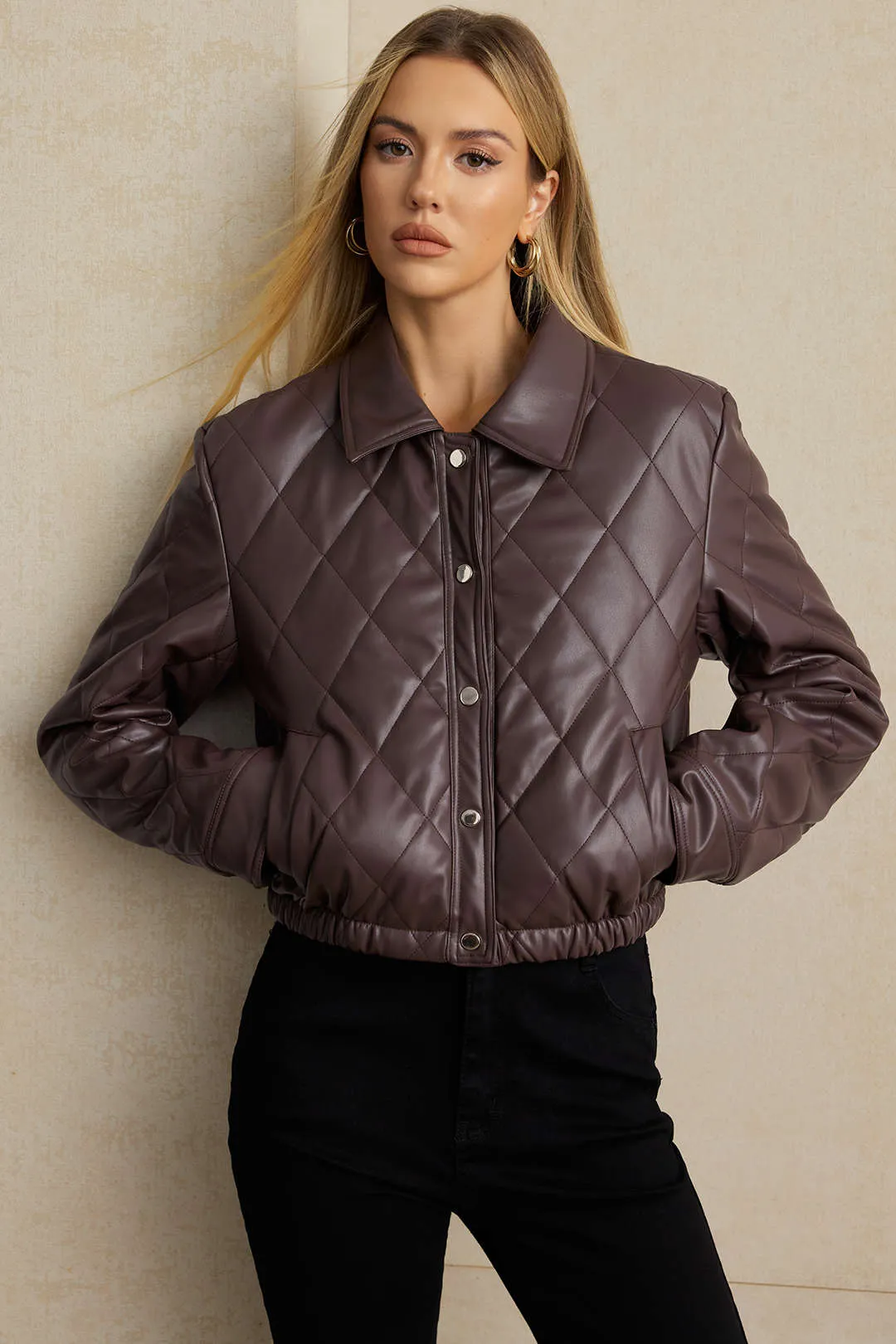 Faux Leather Button Pocket Lapel Jacket sold by Micas product image thumbnail 2