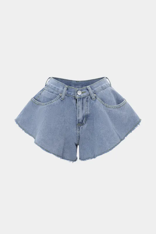 Denim Ruffle Wide Leg Shorts sold by Micas
