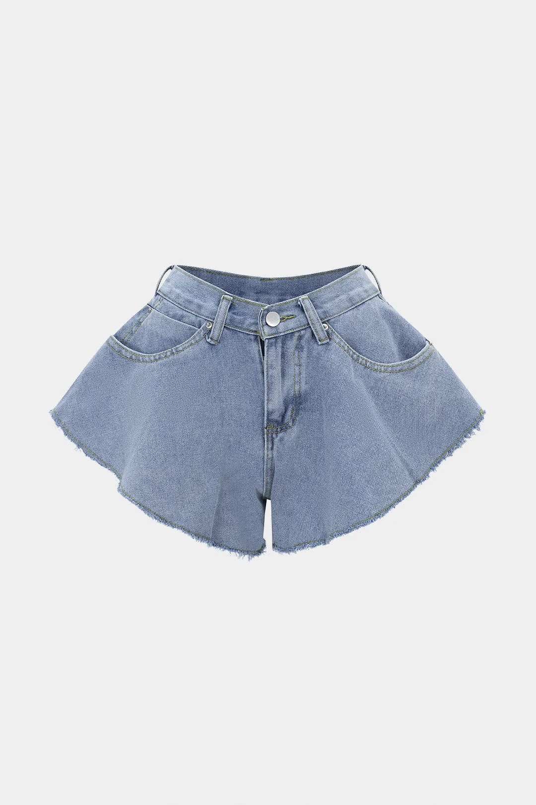 Denim Ruffle Wide Leg Shorts sold by Micas