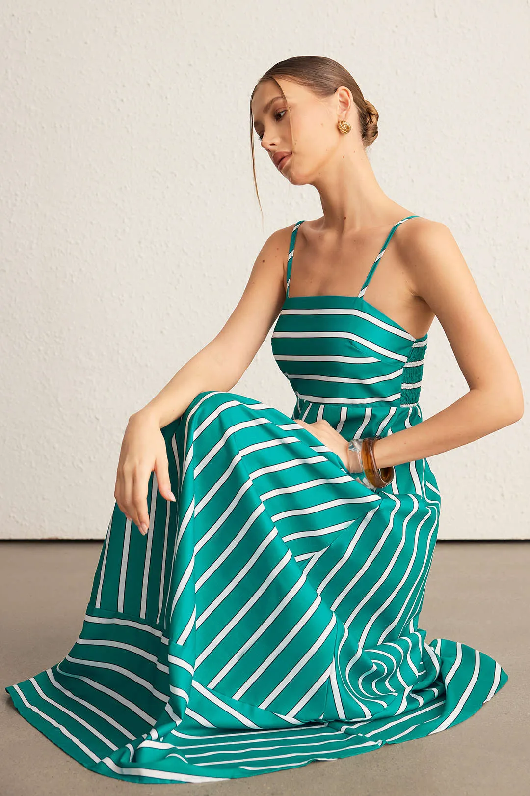Stripes Print Backless Smocked Pocket Sleeveless Maxi Dress sold by Micas product image thumbnail 2