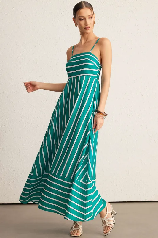 Stripes Print Backless Smocked Pocket Sleeveless Maxi Dress sold by Micas